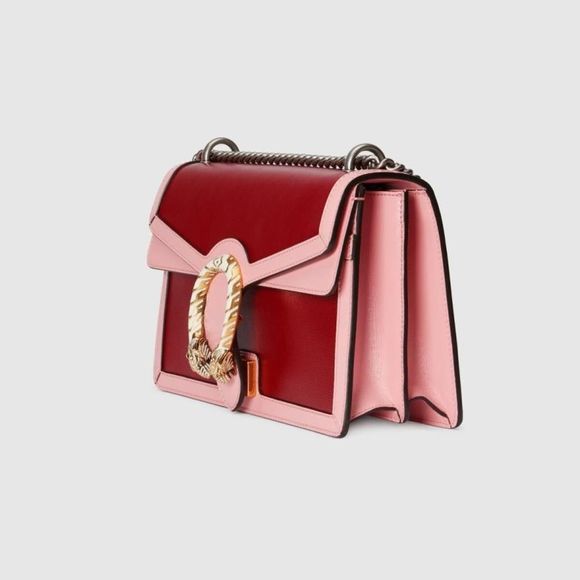 Gucci Horsebit Shoulder Bag Dark Red Pink Antique Gold Tiger Head Leather - Picture 1 of 6